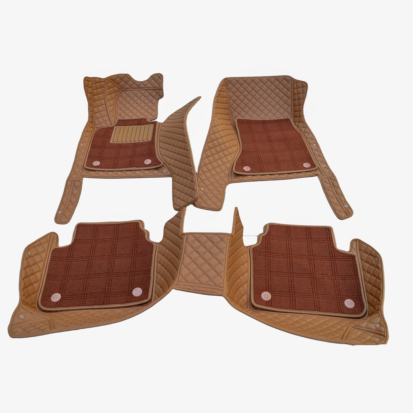 Carvigor Brown Diamond&Brown Double Layer Luxury Car Mats Set