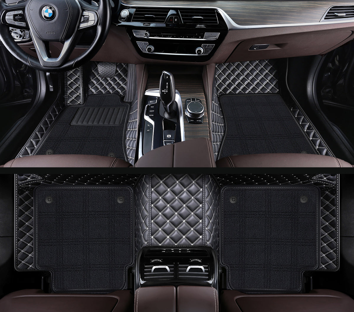 Carvigor Black With Beige Diamond&Black Double Layer Luxury Car Mats Set