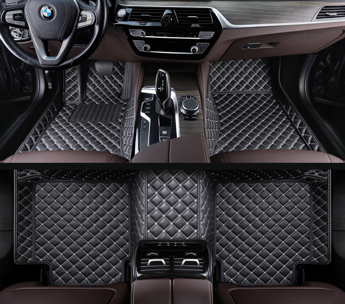 Carvigor Black&Beige Diamond Stitching Custom Luxury Car Mats Set