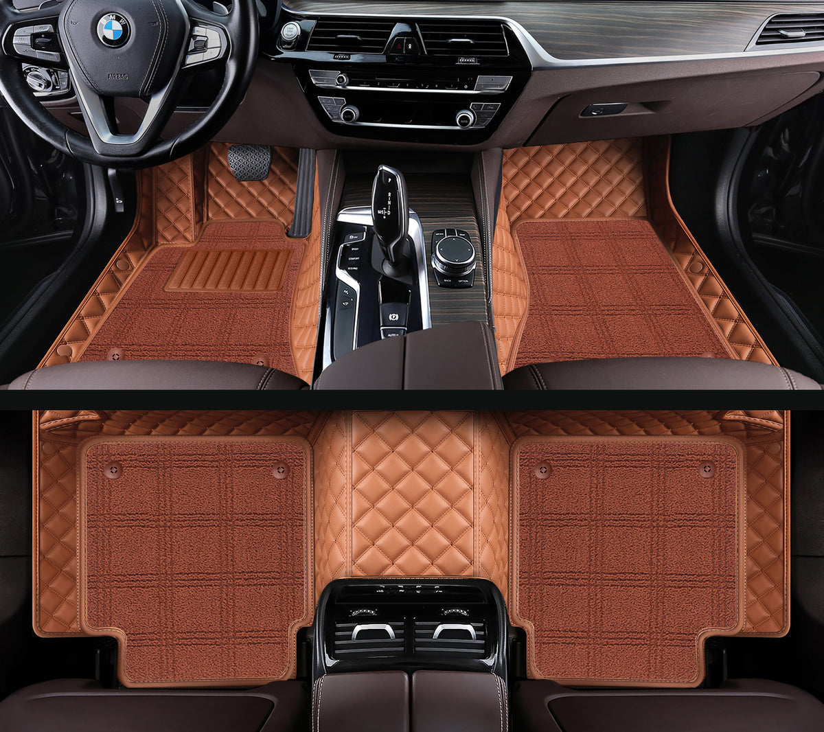 Carvigor Brown Diamond&Brown Double Layer Luxury Car Mats Set