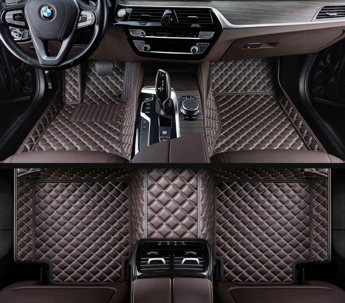 Carvigor Chocolate Brown Diamond Stitching Custom Luxury Car Mats Set