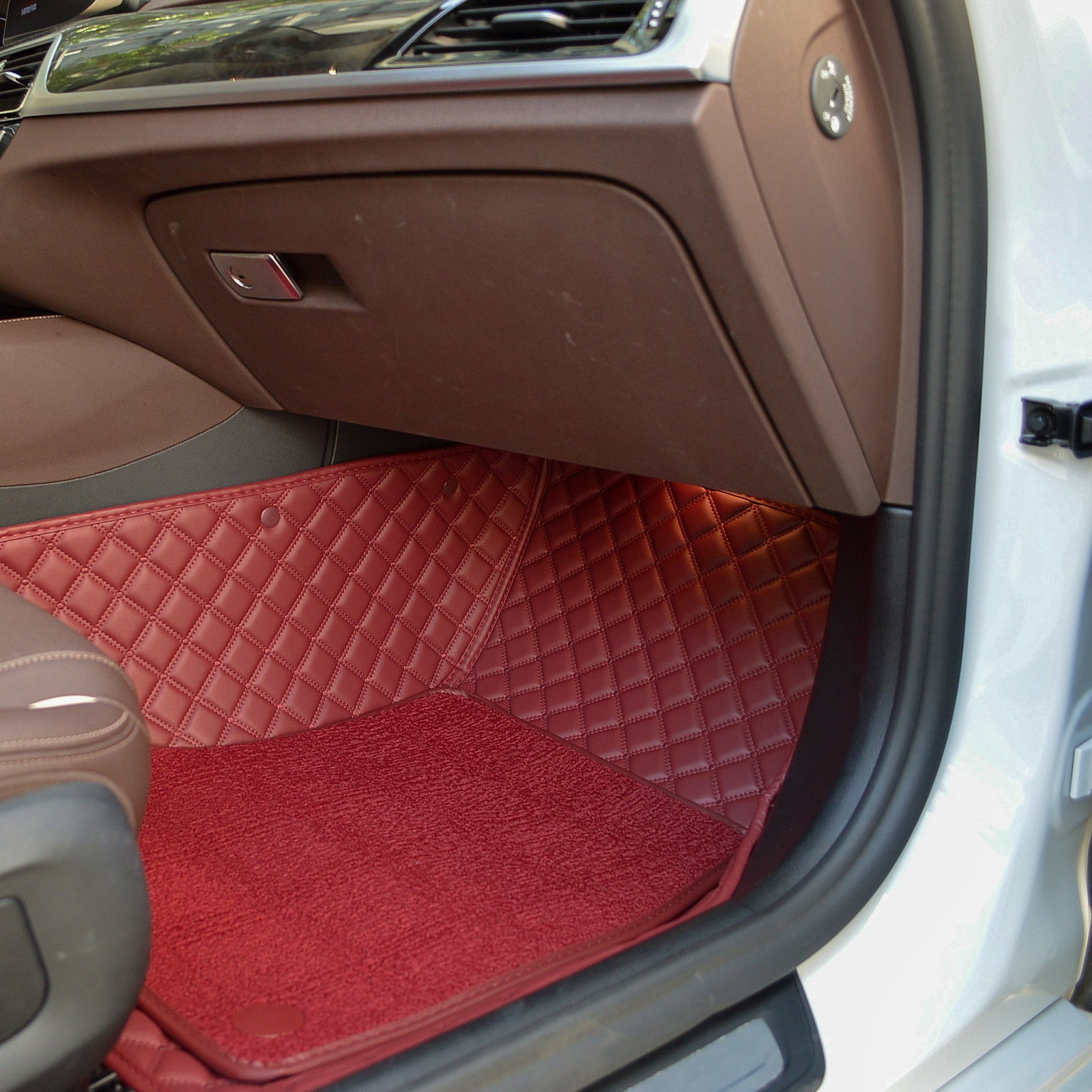 Carvigor Red Diamond&Red Double Layer Luxury Car Mats Set