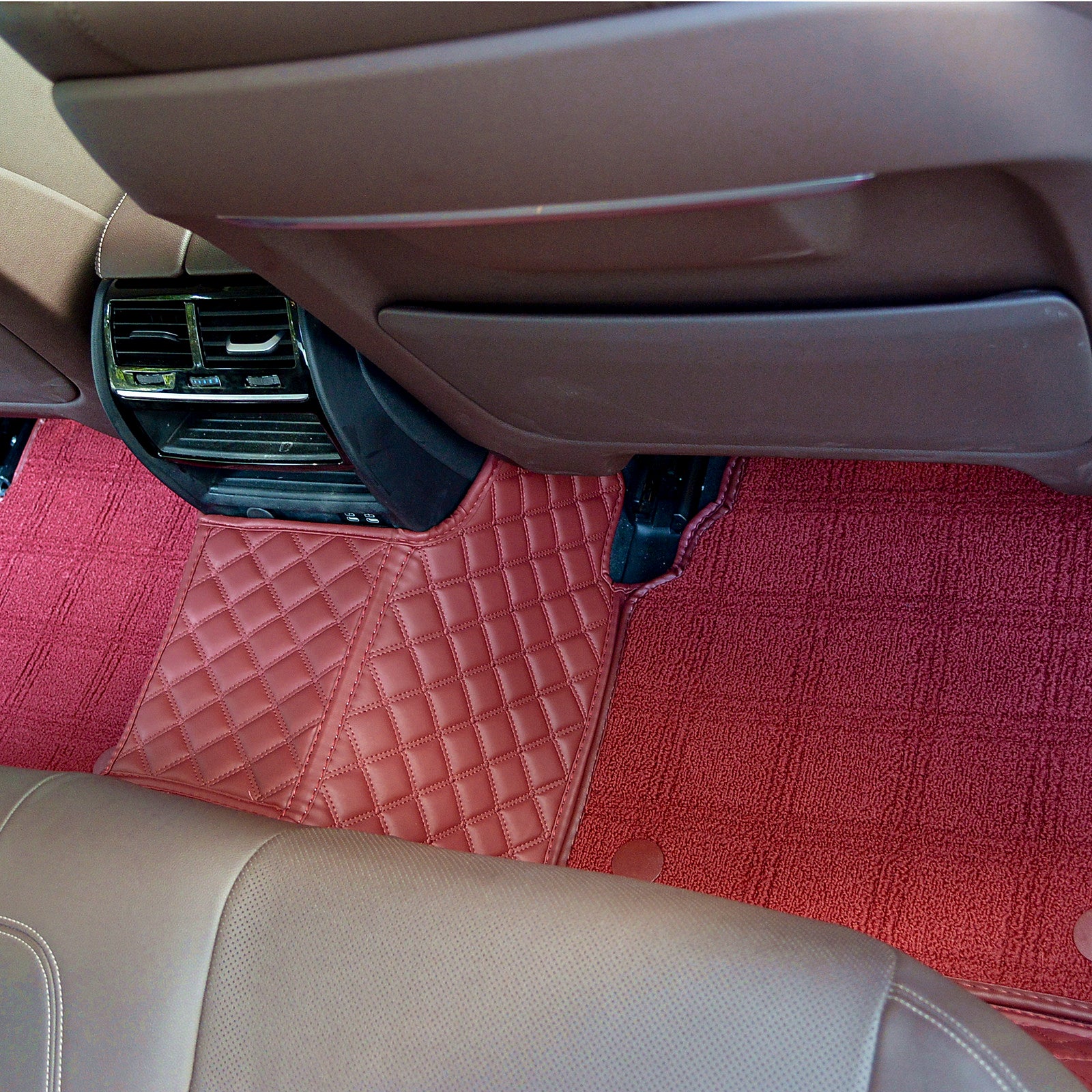Carvigor Red Diamond&Red Double Layer Luxury Car Mats Set