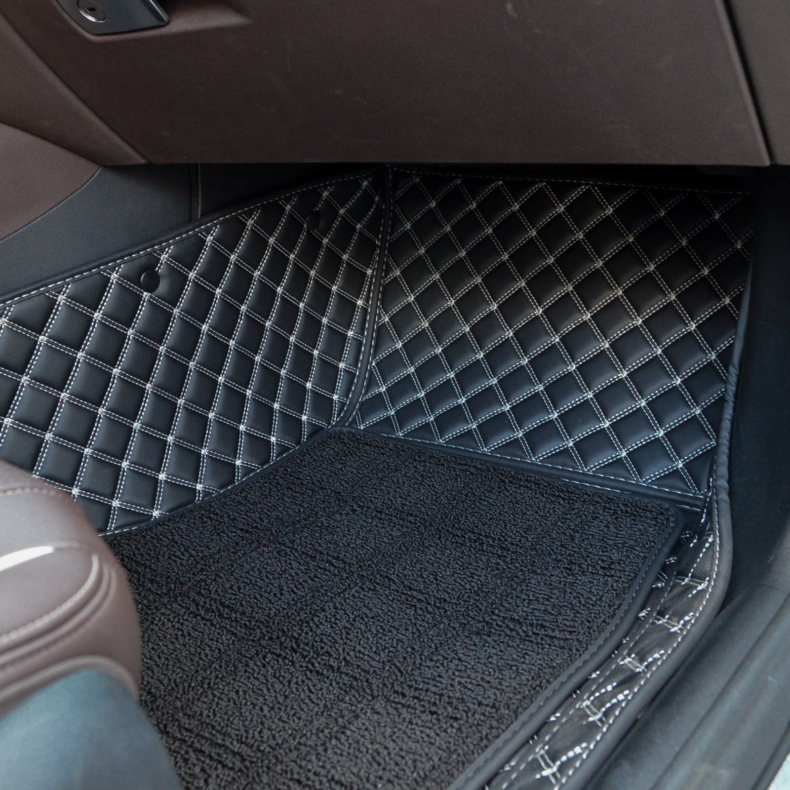 Carvigor Black With Beige Diamond&Black Double Layer Luxury Car Mats Set