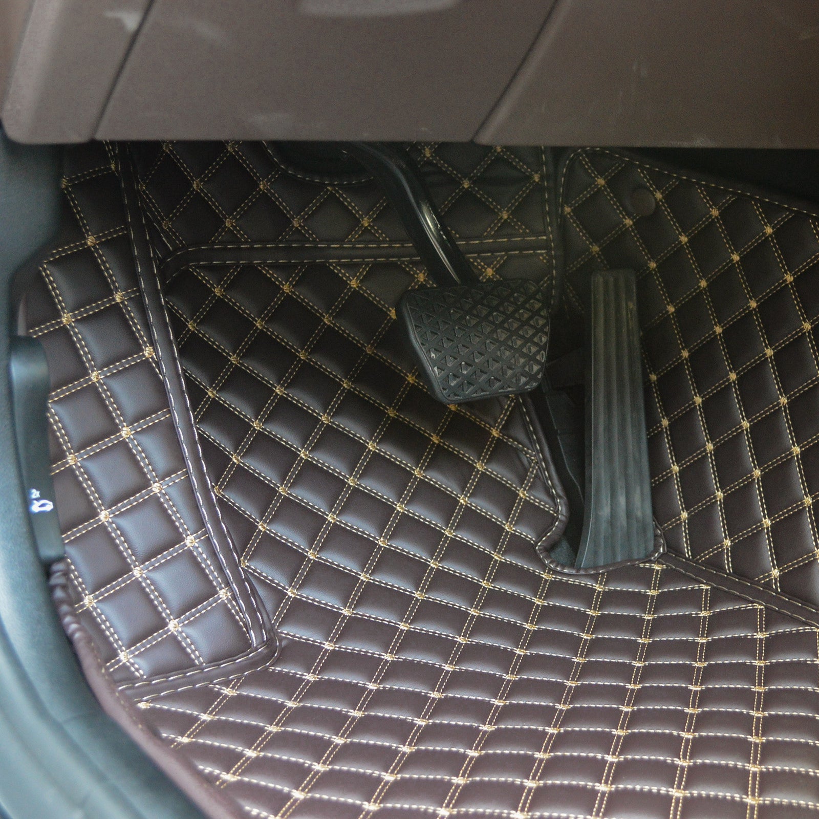 Carvigor Chocolate Brown Diamond Stitching Custom Luxury Car Mats Set