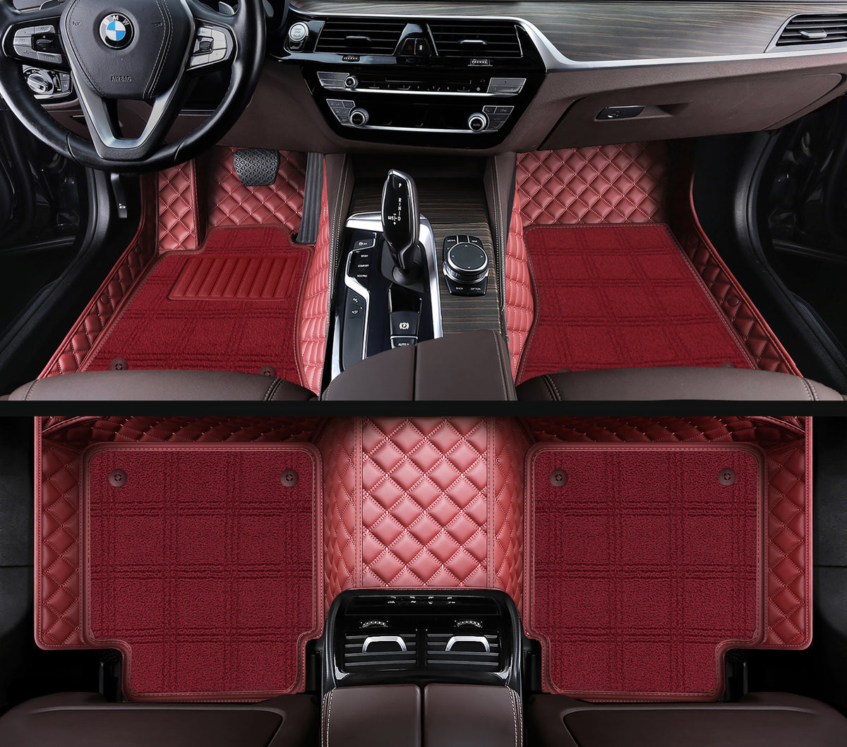 Carvigor Red Diamond&Red Double Layer Luxury Car Mats Set