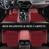 Carvigor Red Diamond&Red Double Layer Luxury Car Mats Set